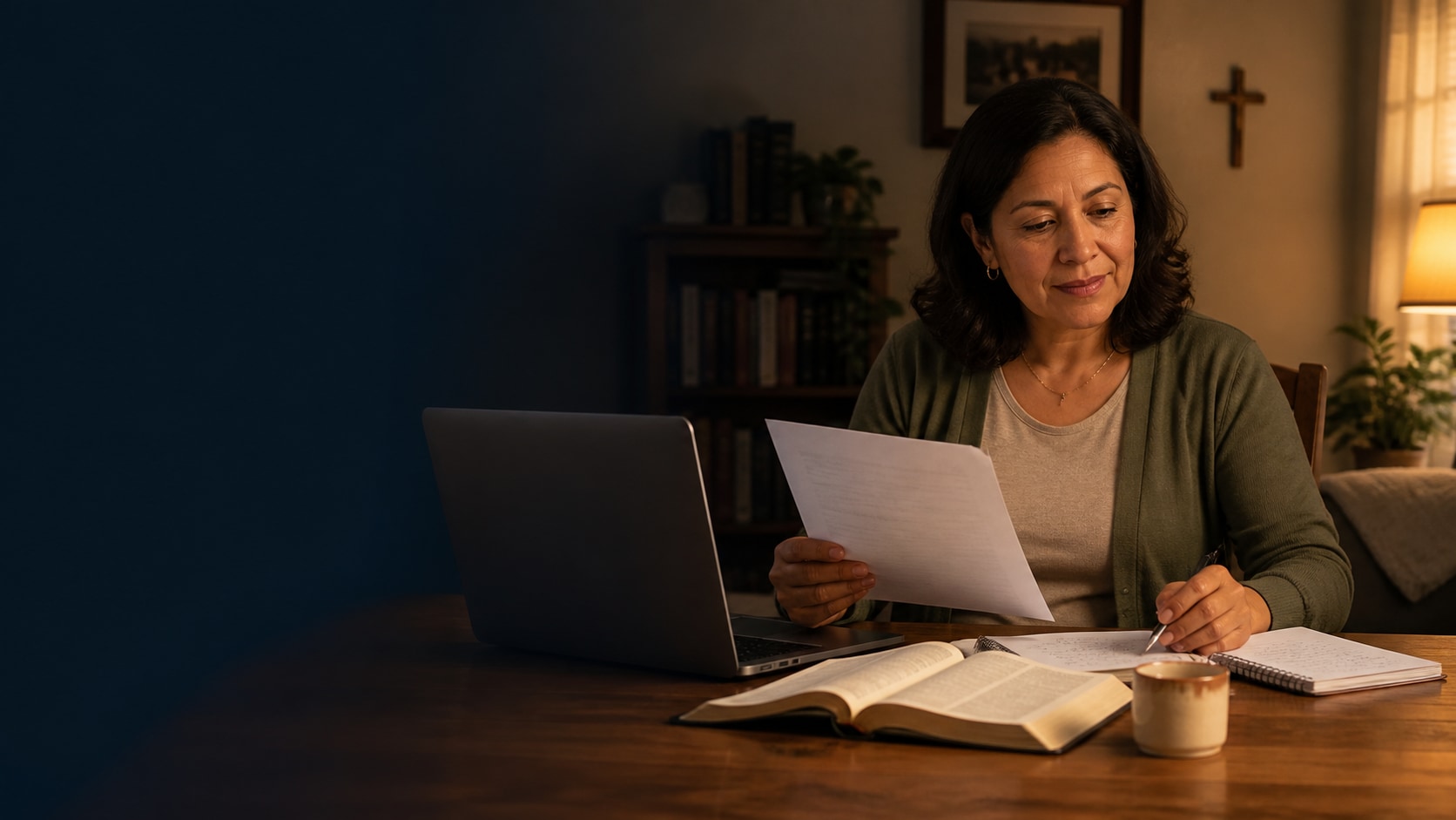 A working adult fitting theological study into family life after a workday